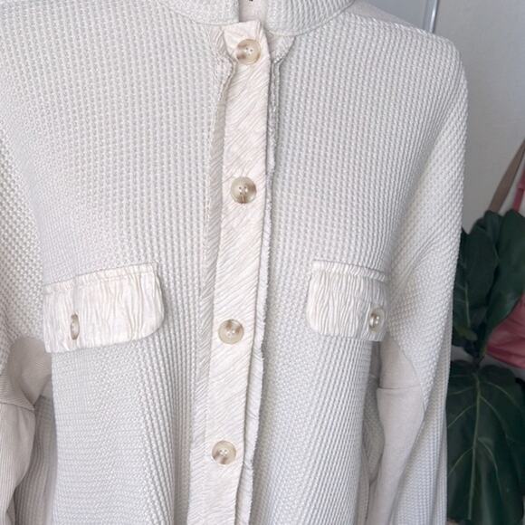 Chouyatou Loose Fit Batwing Sleeve Waffle Knit Button Down Shirt Shacket XXL - Picture 5 of 11